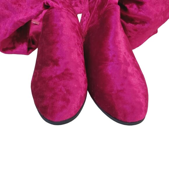 Bamboo | Stardom Fuscia Soft Stretch Shimmery Velour Thigh High Boots - Picture 6 of 13